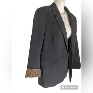 3/$21! 💠 ISAAC MIZRAHI Black Blazer Leopard-Print Lined size Medium